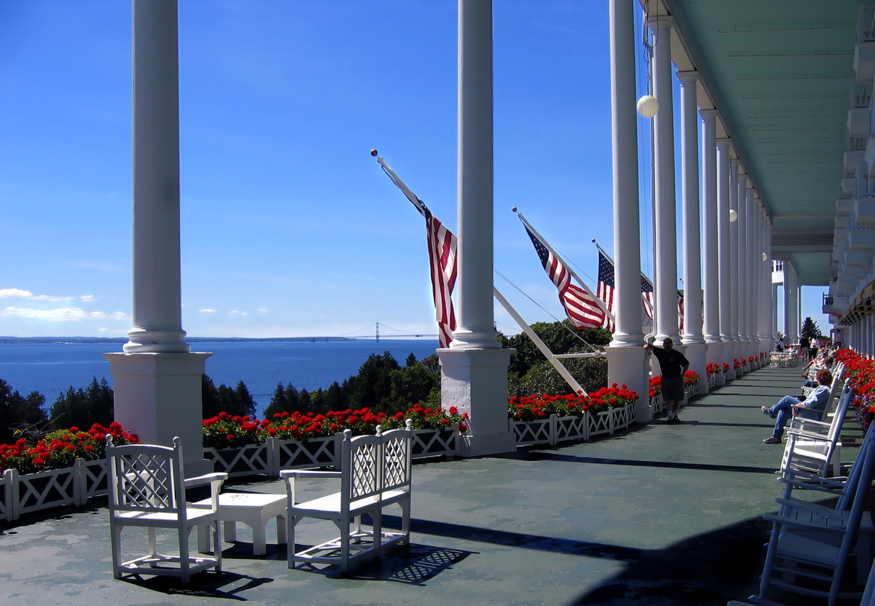 Vast front porch of the Grand Hotel