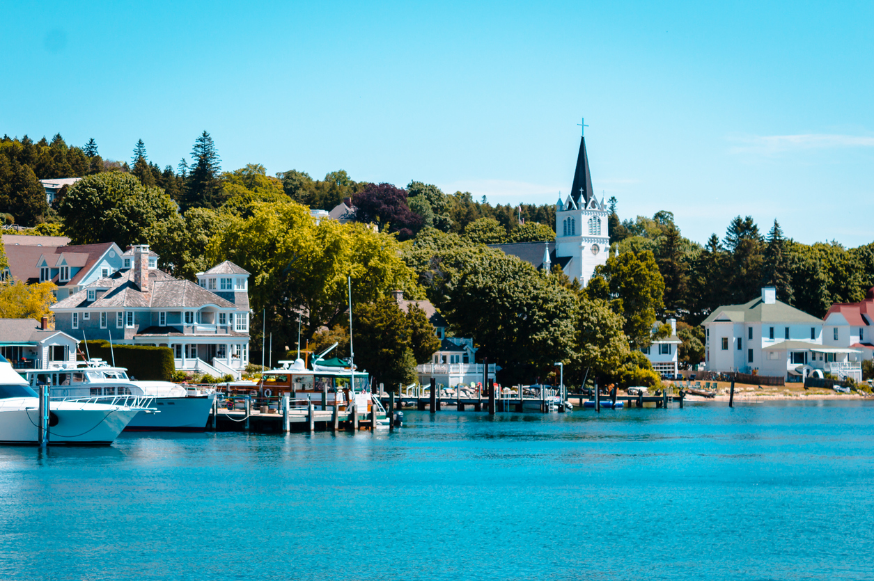 harbor view of Mackinac Island from Lake Huron